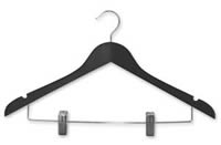 Adult Wood Shirt Hanger and Clip Black